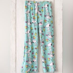 Peanuts Woman’s Pajamas/Lounge Pants- Aqua with Snoopy and Woodstock